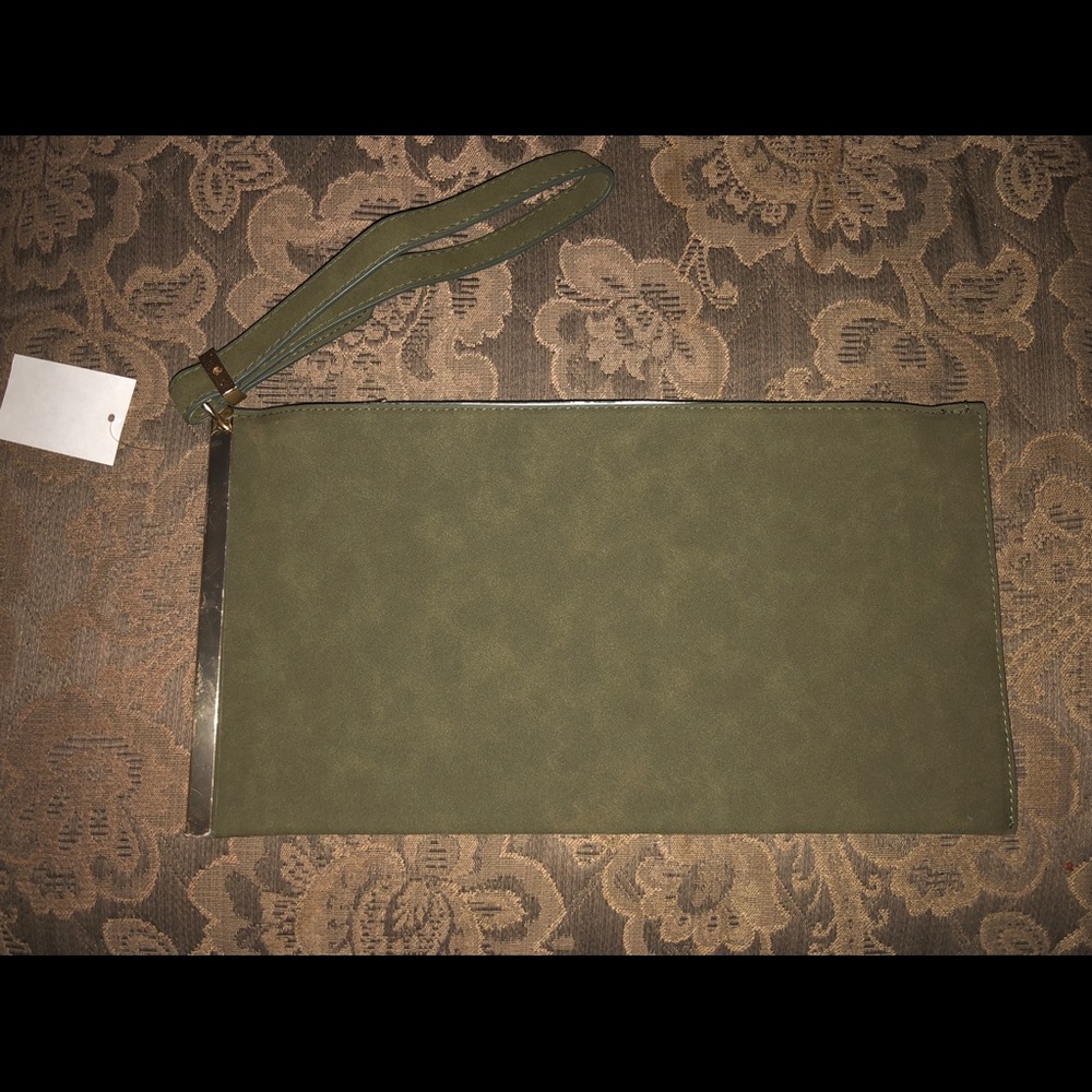 Olive green faux suede clutch purse!